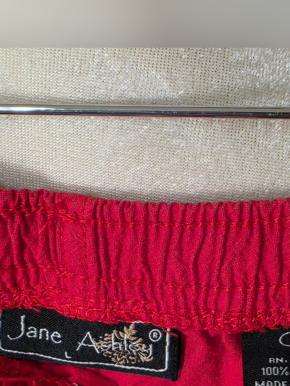 Jane Ashley Red Elastic Waist 100% Cotton Casual Pants - Picture 4 of 5